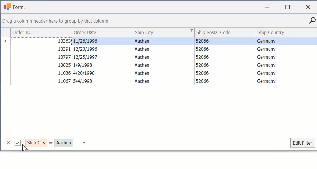 DevExpress WinForms Data Grid Filter Panel